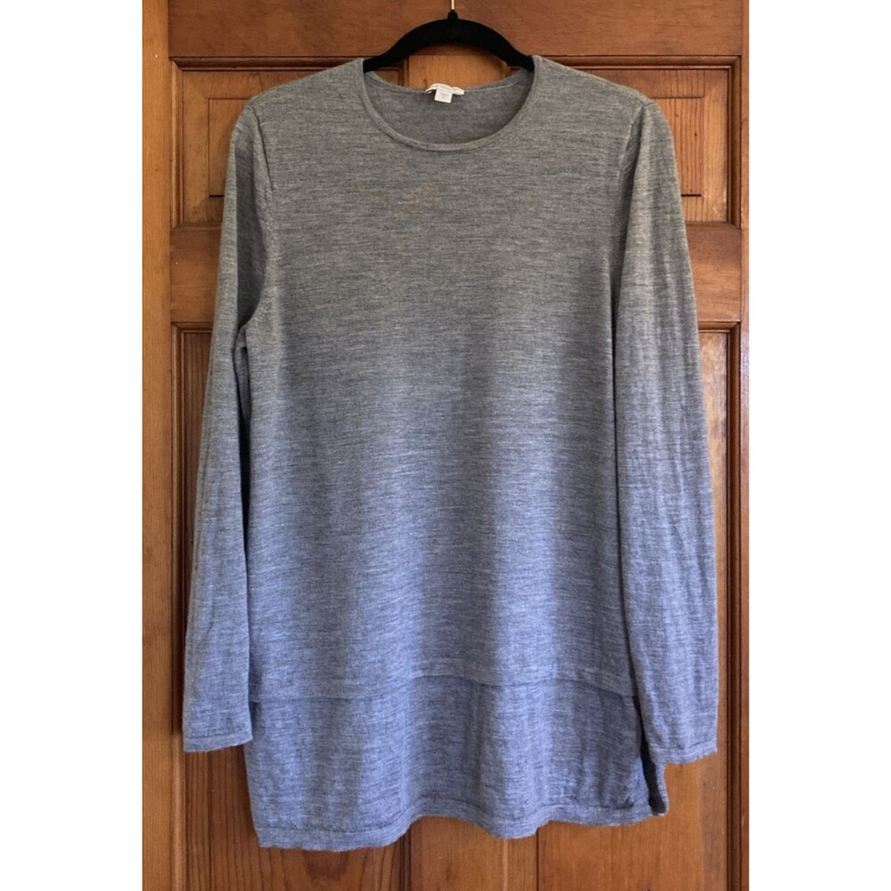 J Jill Women's XL Merino Wool‎ Washable Sweater Gray Long Sleeve Layered Tunic
